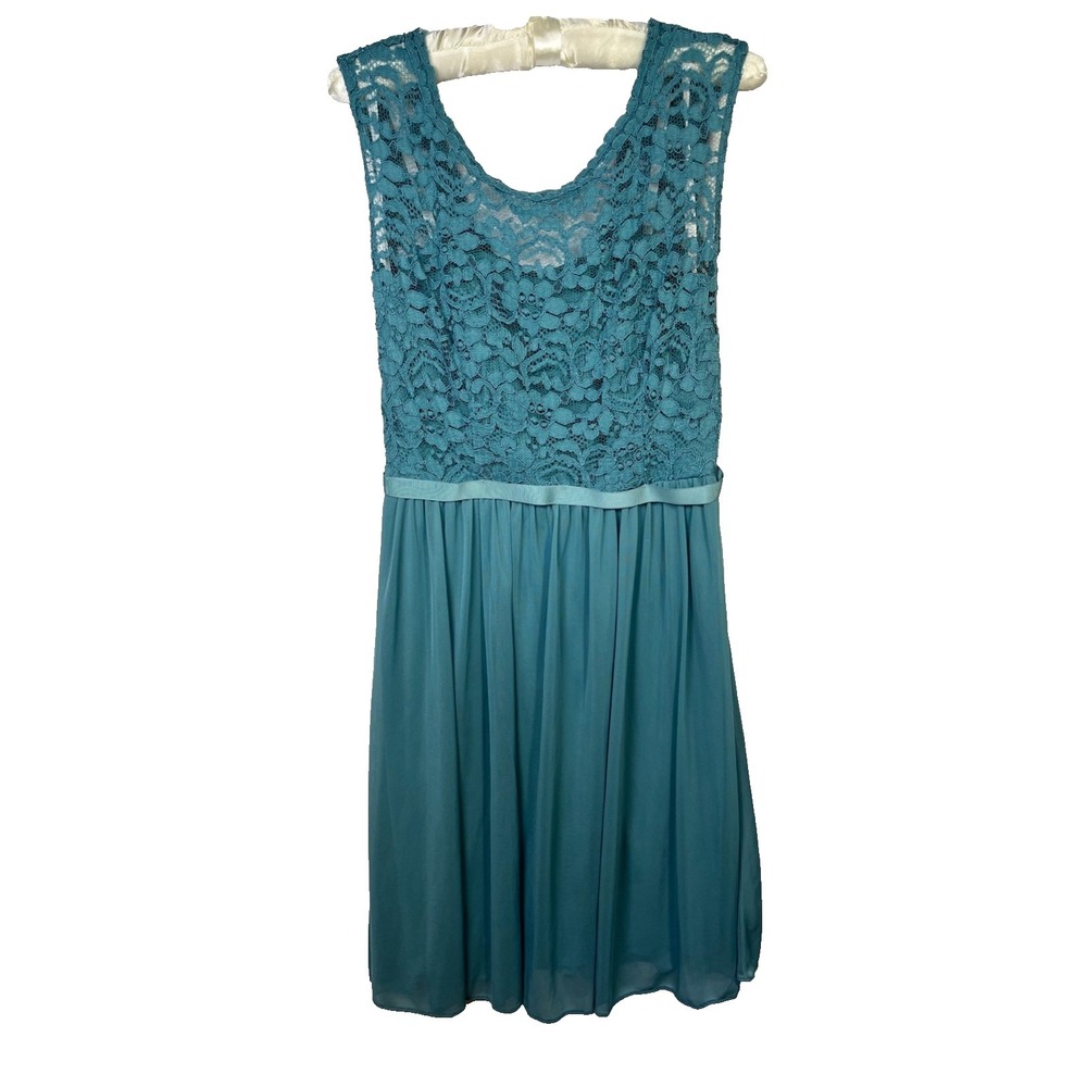 David's Bridal Blue Lace Dress Bodice V Back Short Size 8